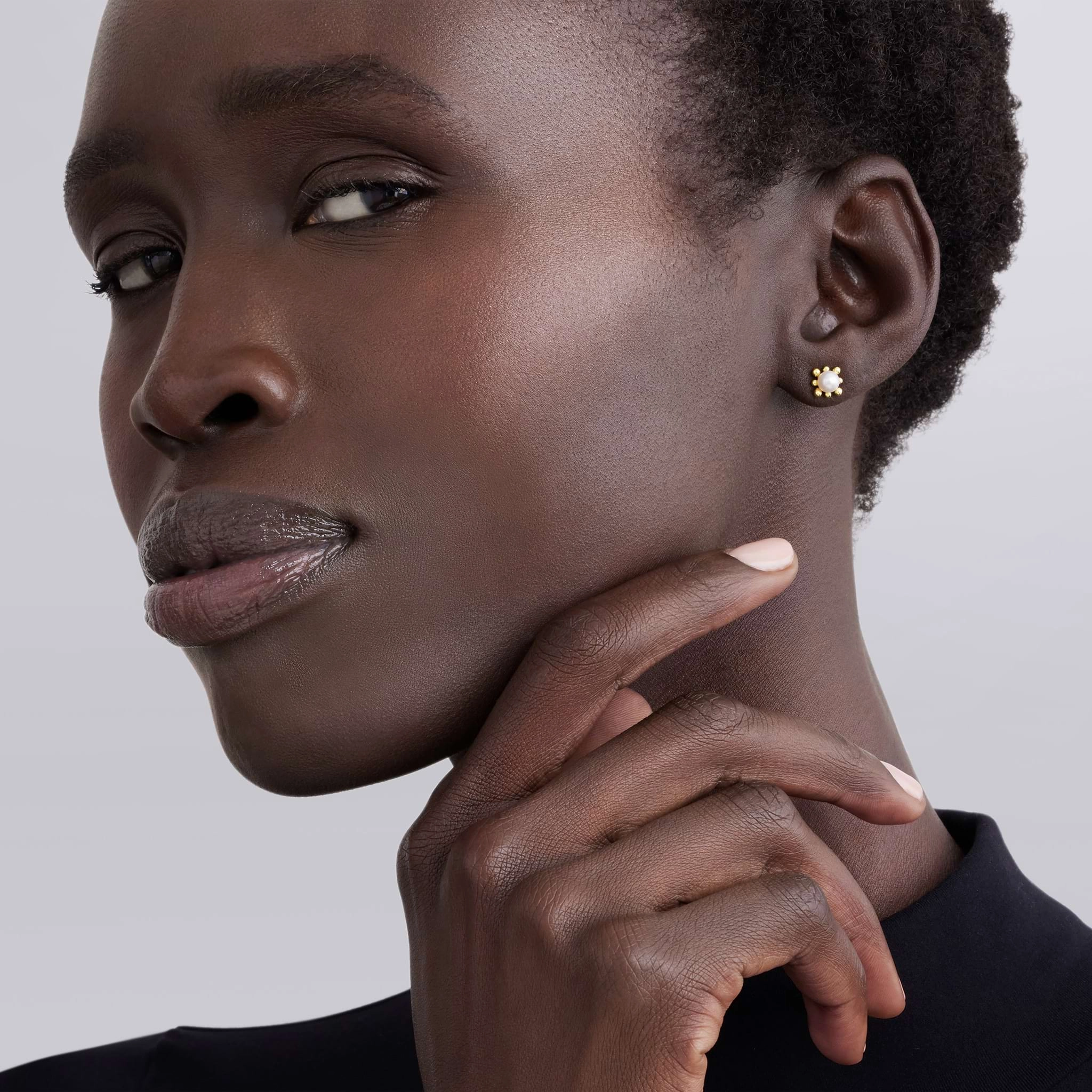 Luna 18K Gold Fleur Pearl Stud Earrings