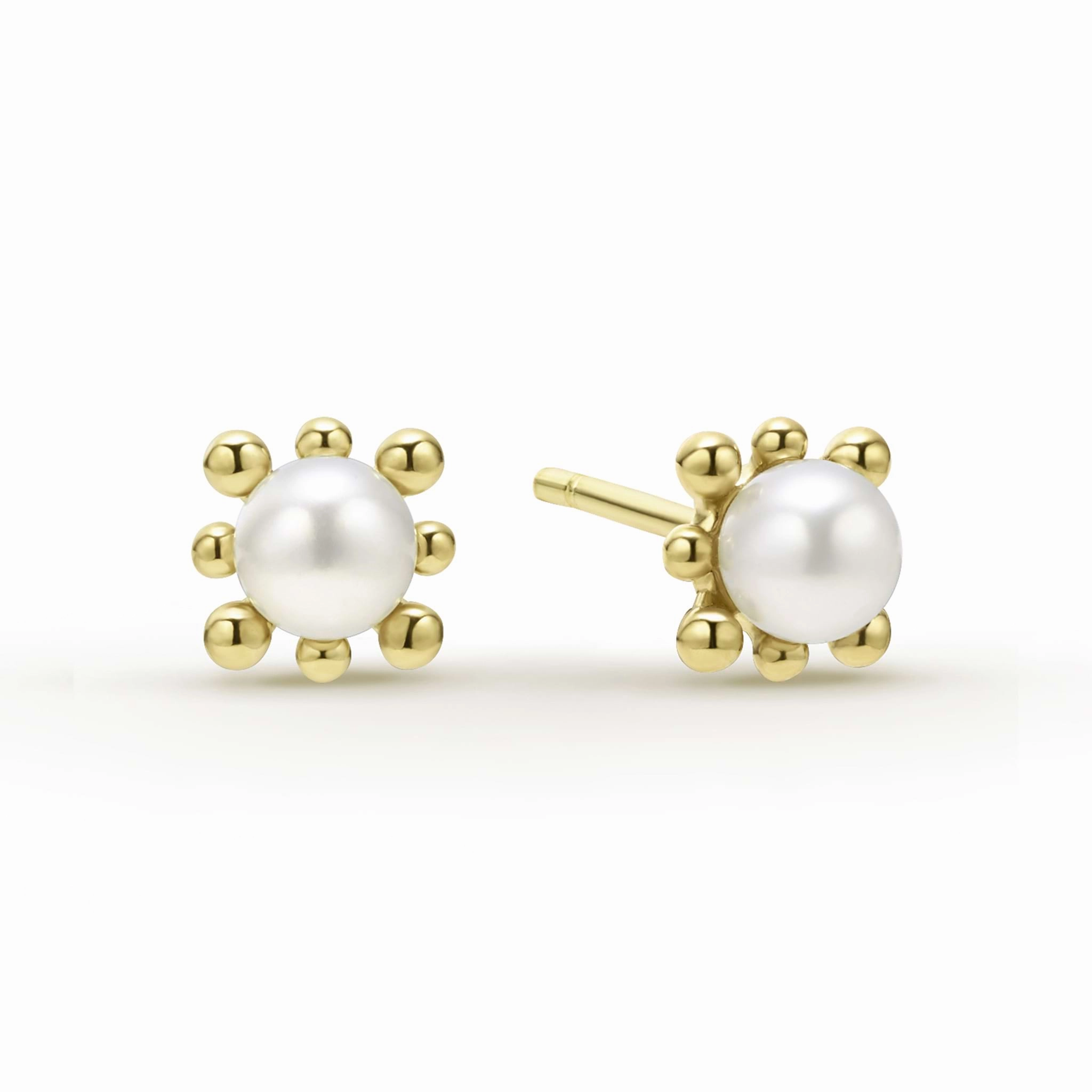 Luna 18K Gold Fleur Pearl Stud Earrings