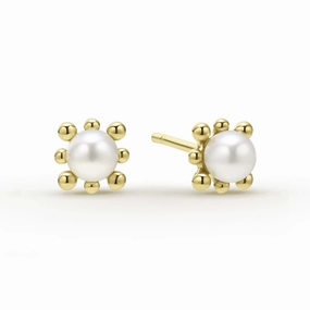 Luna 18K Gold Fleur Pearl Stud Earrings