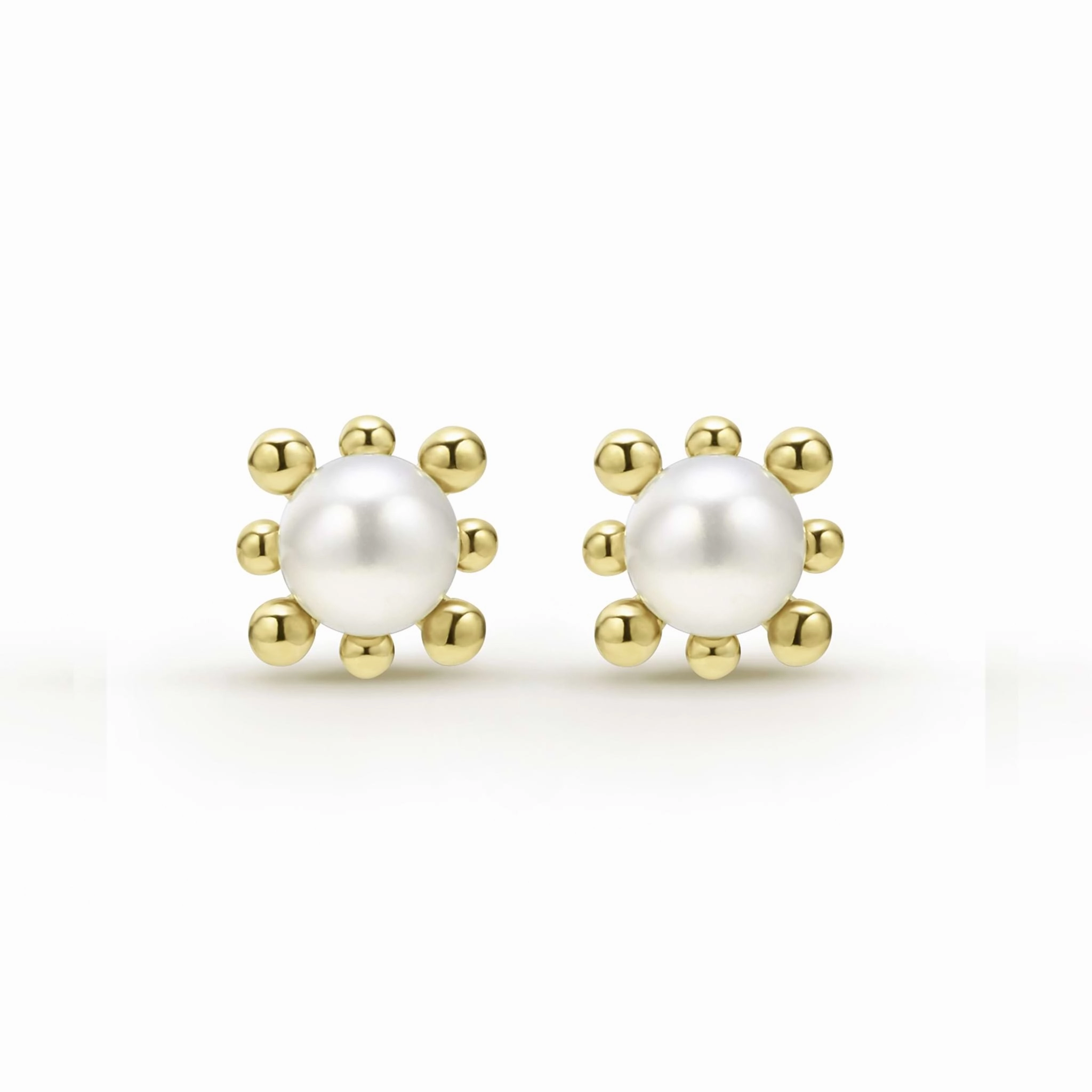 Luna 18K Gold Fleur Pearl Stud Earrings