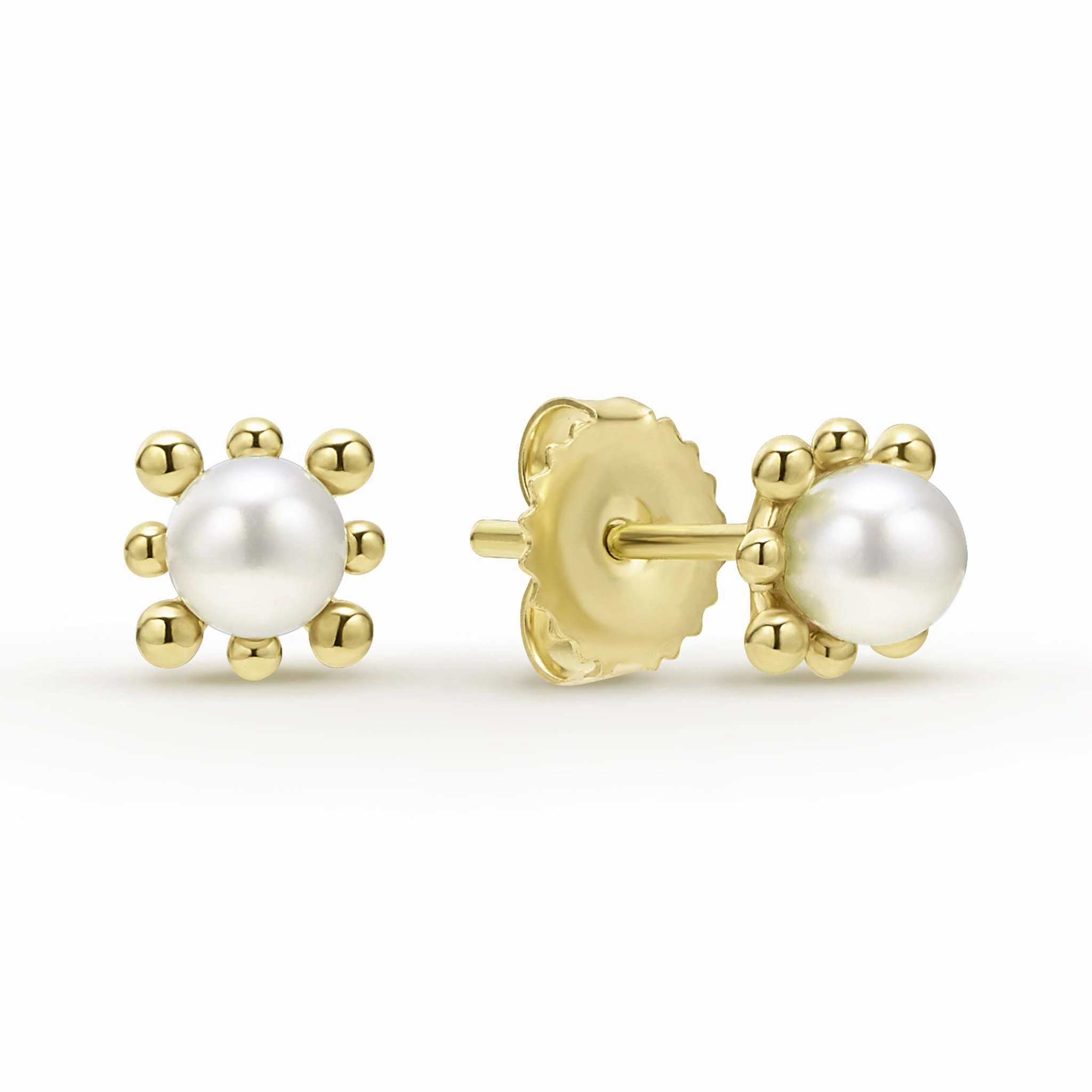 Luna 18K Gold Fleur Pearl Stud Earrings