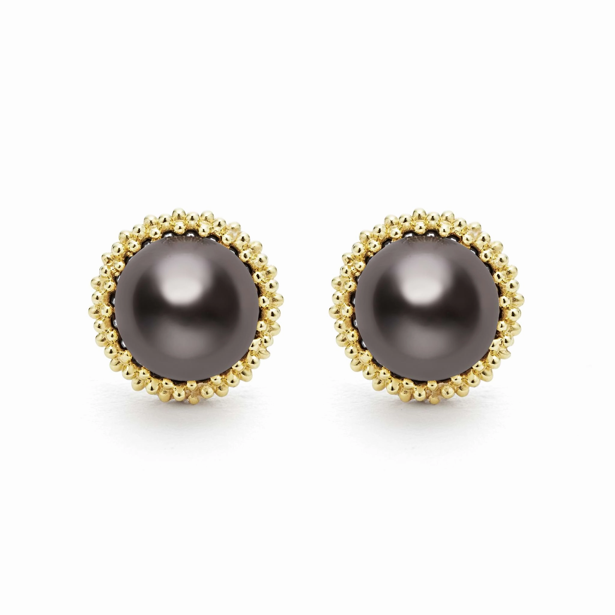 Luna 18K Gold Tahitian Black Pearl Stud Earrings