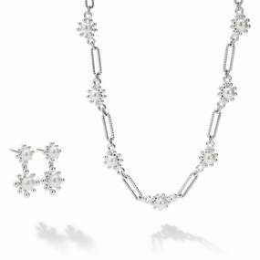 Luna Fleur Pearl Drop Earrings and Link Necklace Gift Set