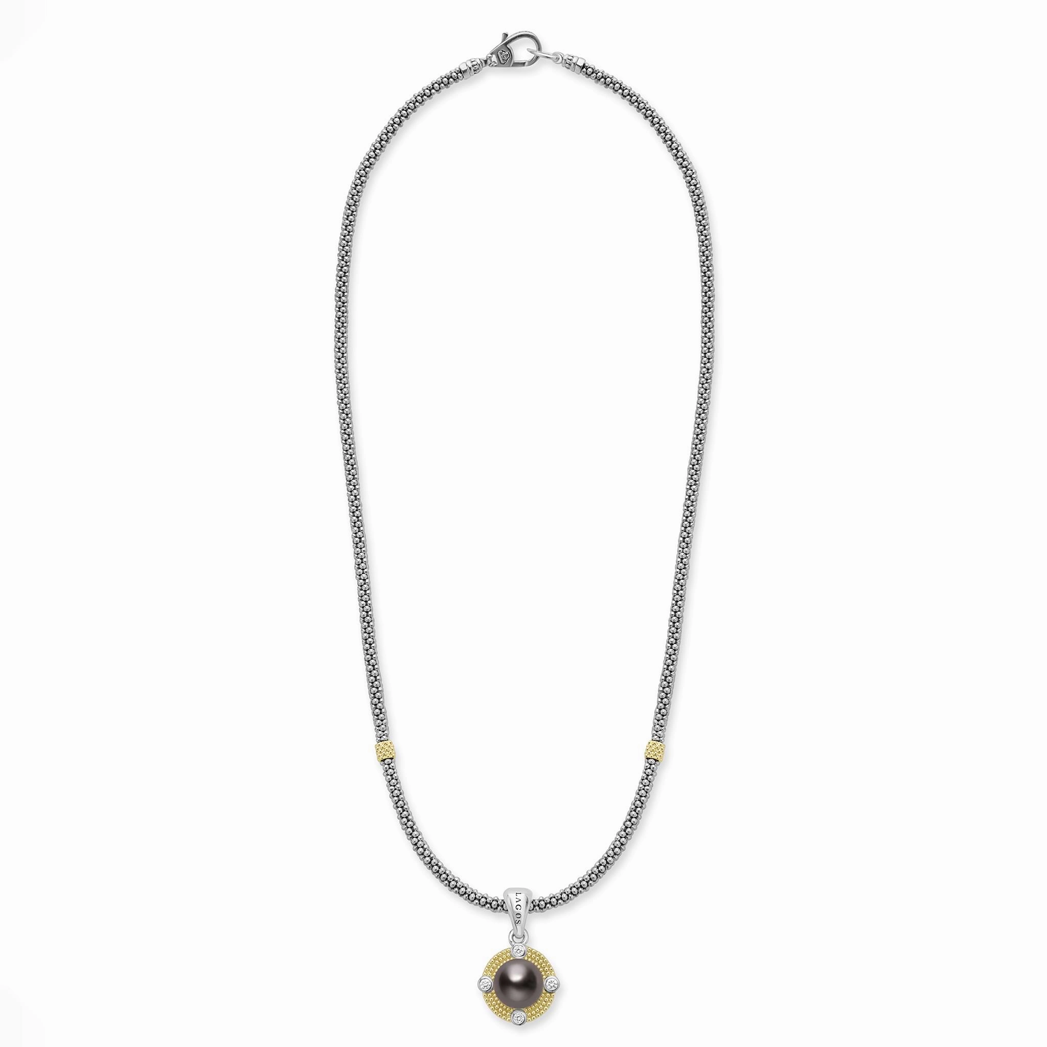Luna Tahitian Black Pearl Diamond Caviar Necklace
