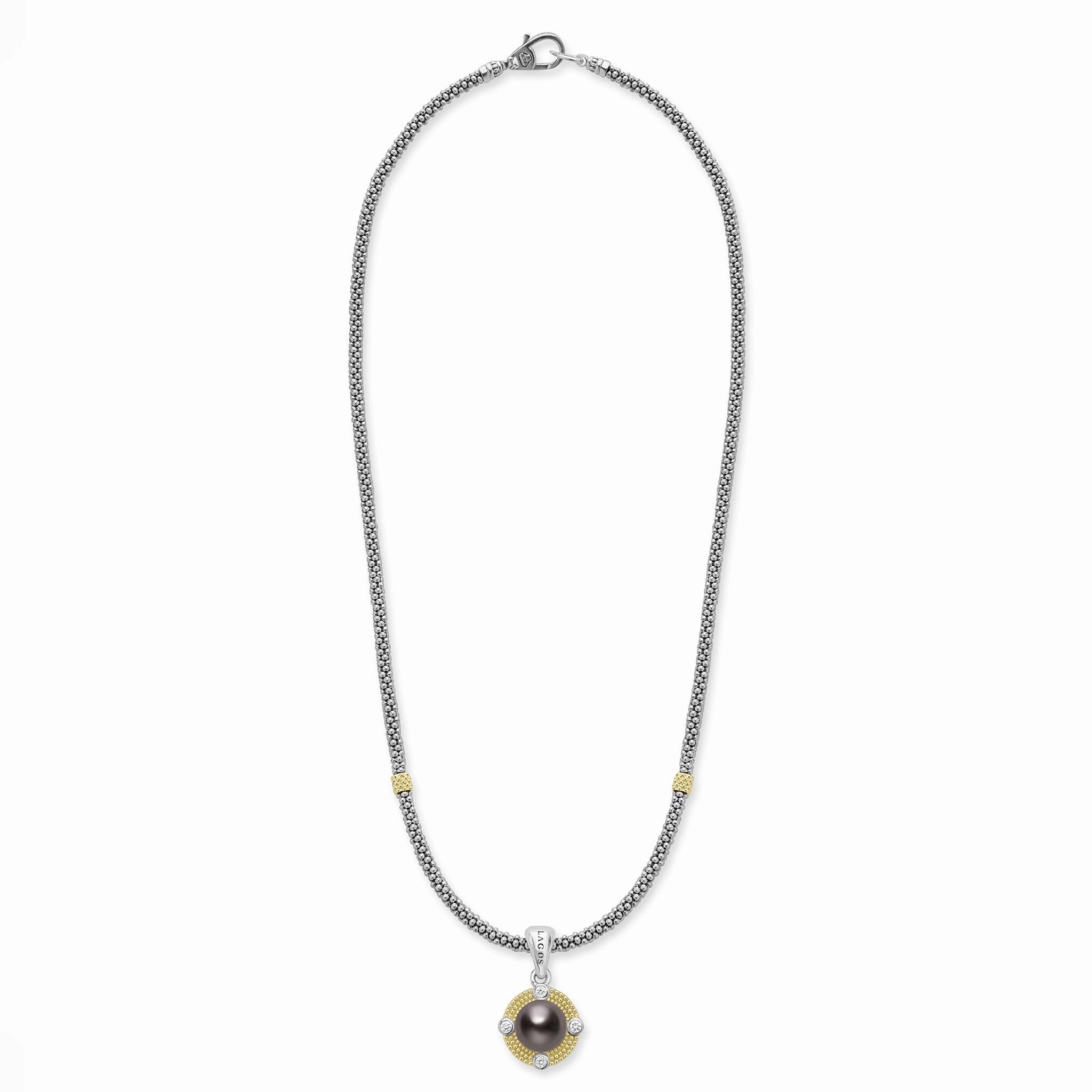 Luna Tahitian Black Pearl Diamond Caviar Necklace