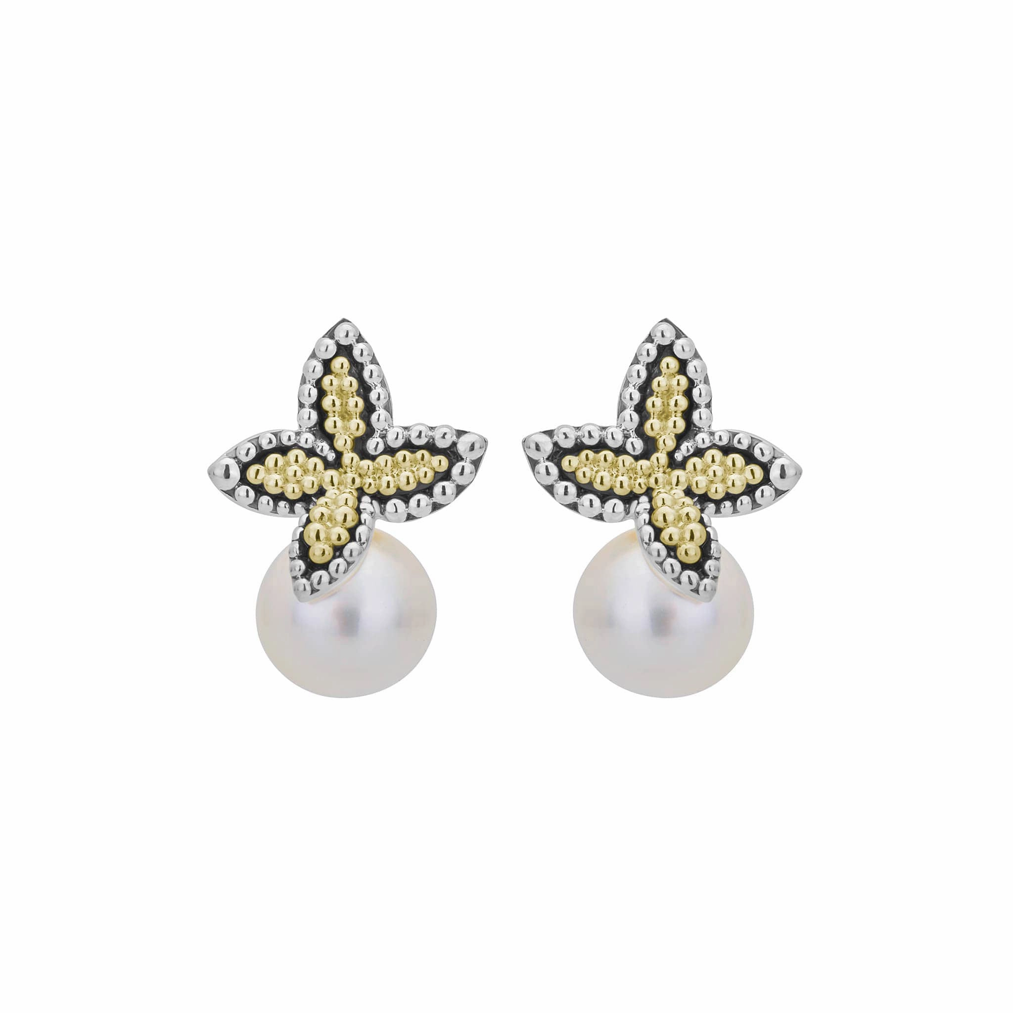 Luna Two-Tone Caviar Floral Pearl Earrings