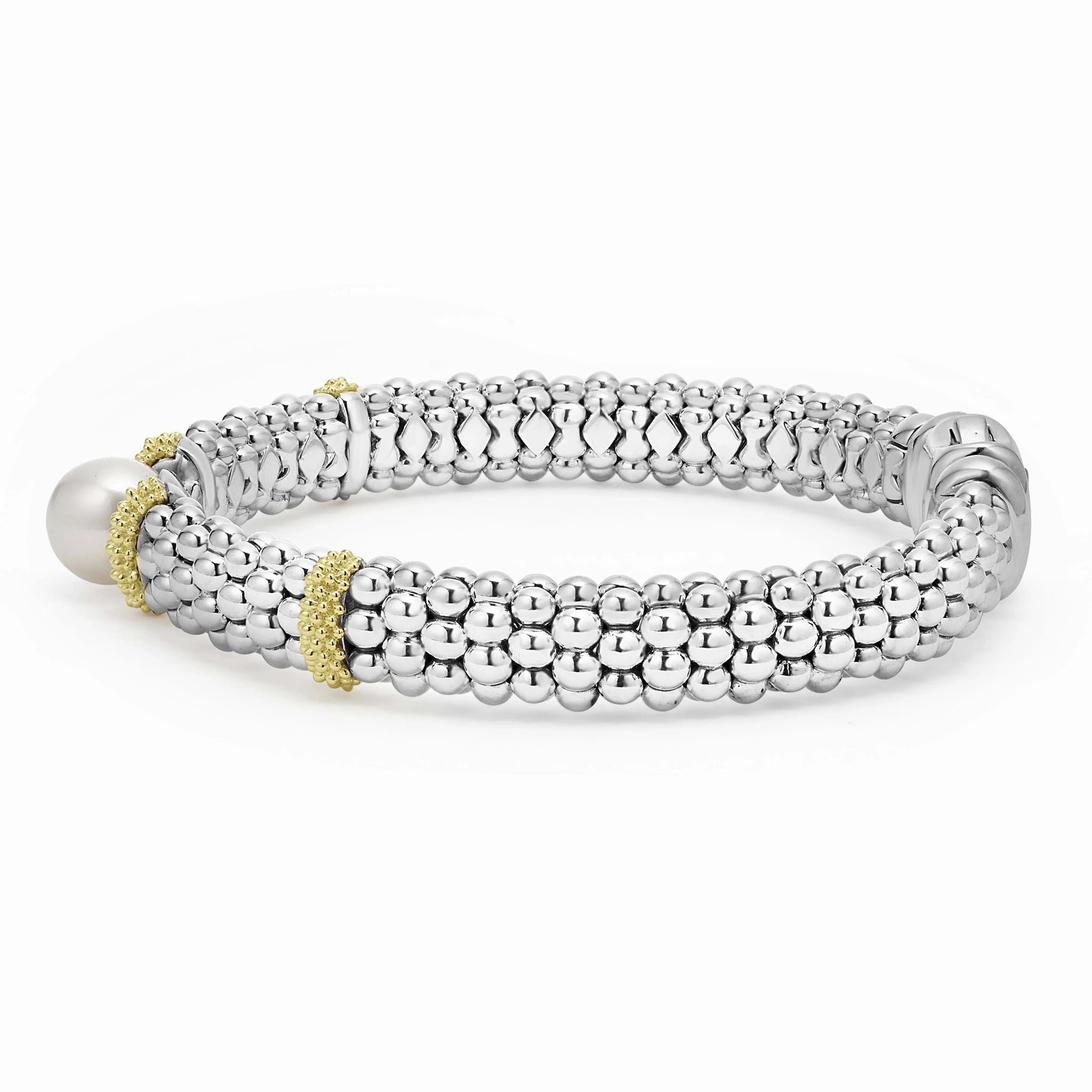 Luna Two-Tone Pearl Caviar Bracelet | 9mm