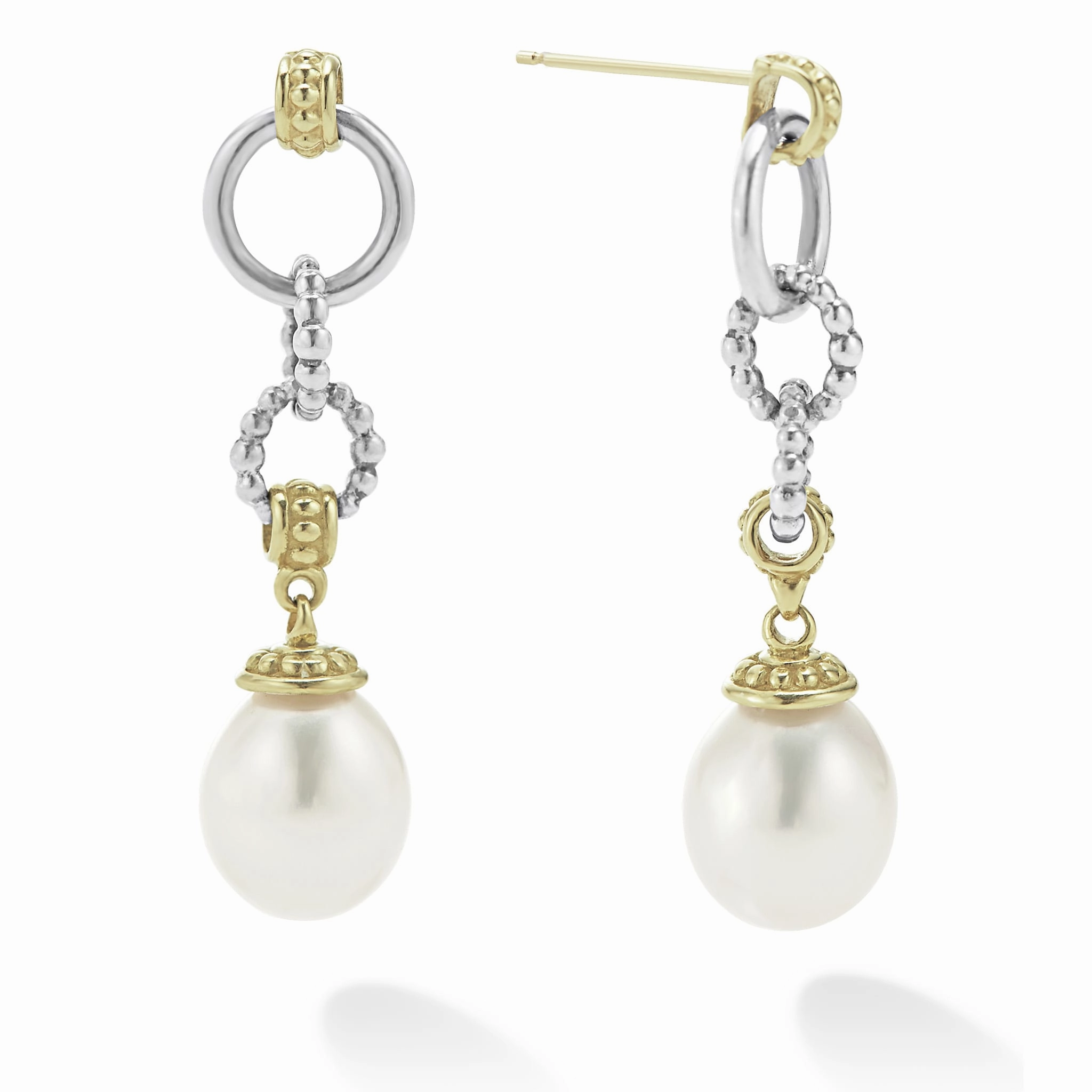 Luna Two-Tone Pearl Circle Drop Earrings