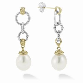 Luna Two-Tone Pearl Circle Drop Earrings