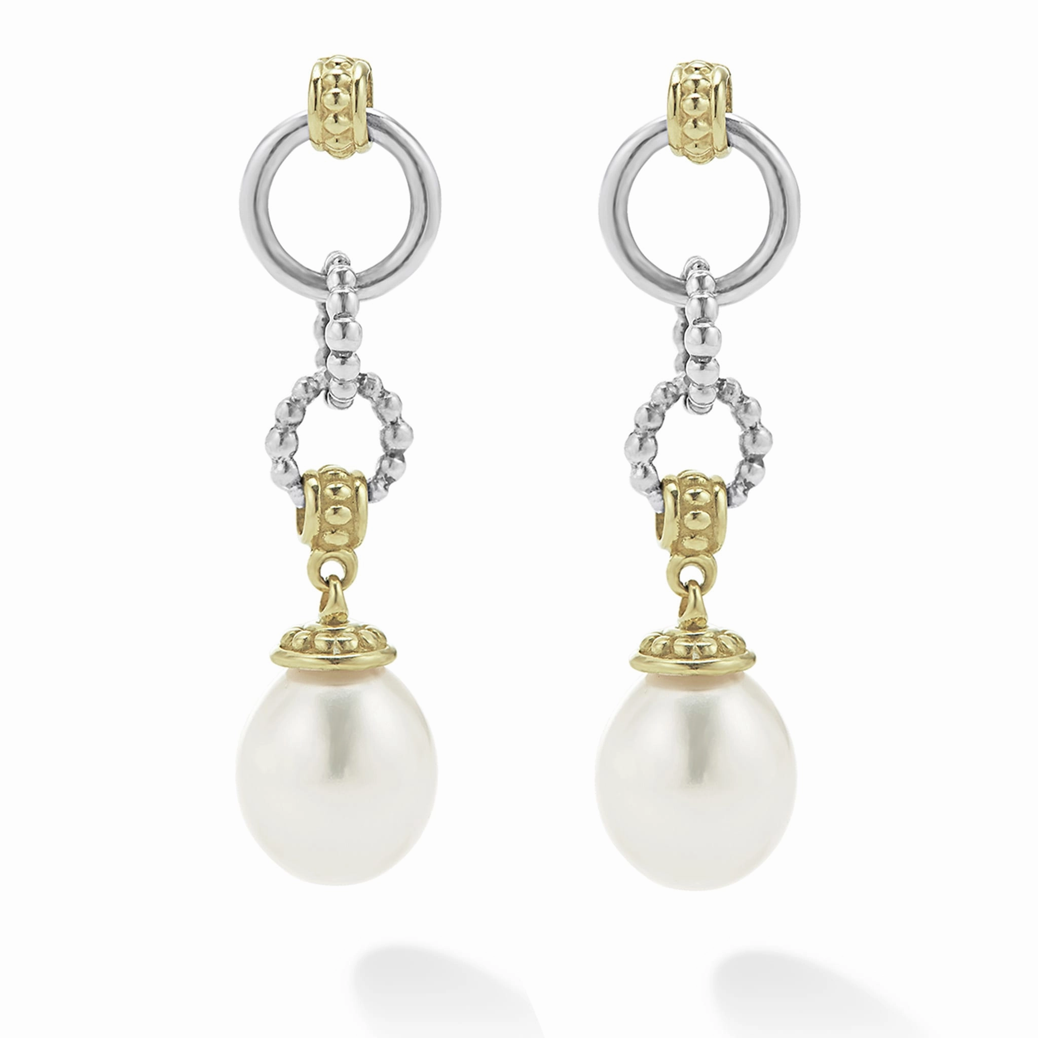 Luna Two-Tone Pearl Circle Drop Earrings