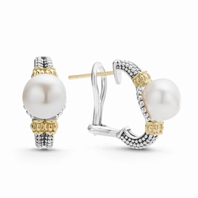 Luna Two-Tone Pearl Huggie Earrings