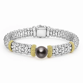 Luna Two-Tone Tahitian Black Pearl Caviar Bracelet | 9mm