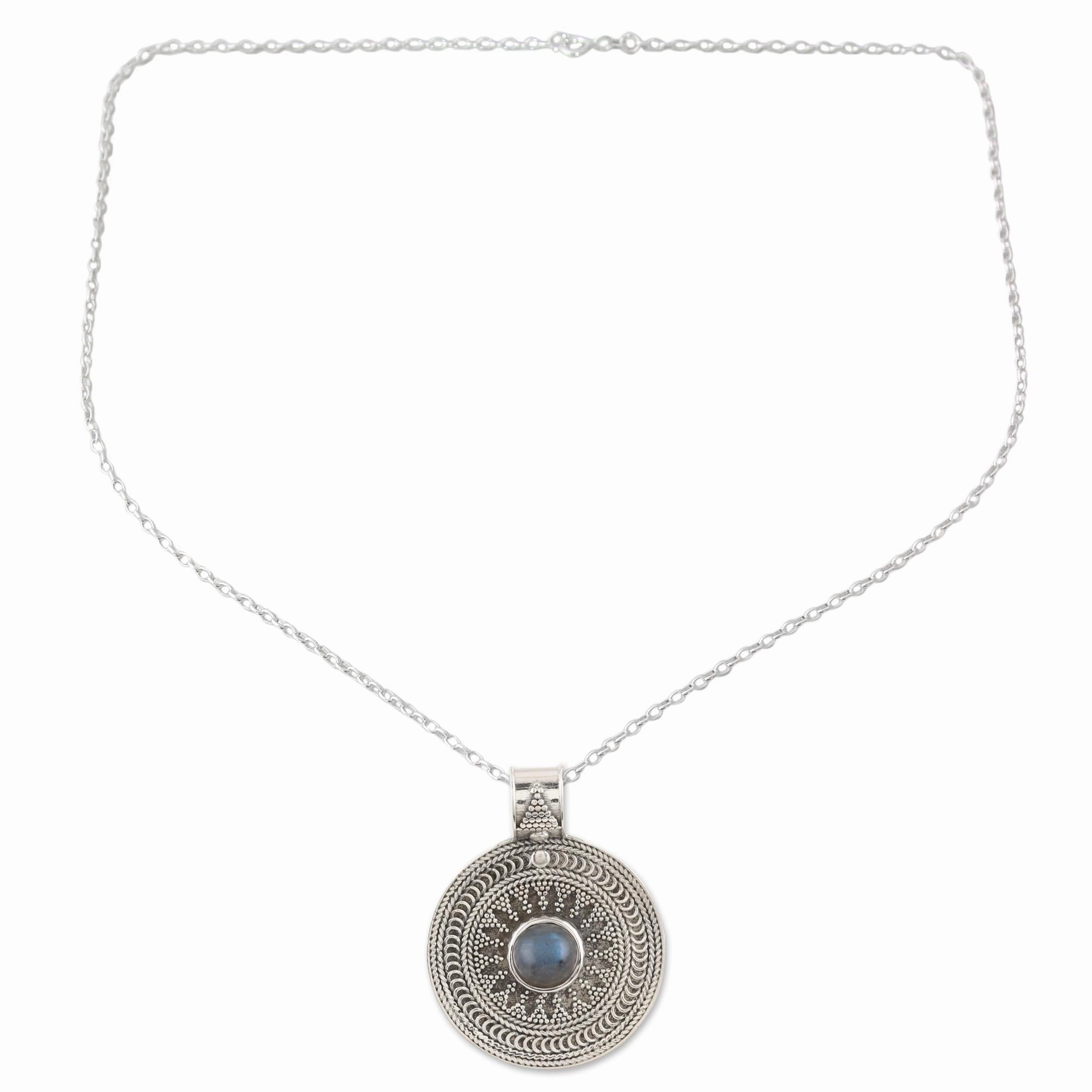 Lunar Love Sterling Silver Medallion Pendant with Labradorite Cabochon