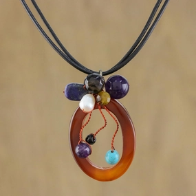 Lush Cosmos Multi-Gem Leather Necklace