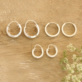 Lustrous Loops Artisan Crafted Sterling Silver Hoop Earrings (Set of 3)
