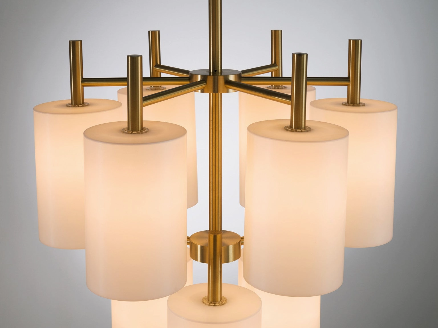 Luxus of Sweden Large Brass Chandelier with White Plexiglass Shades