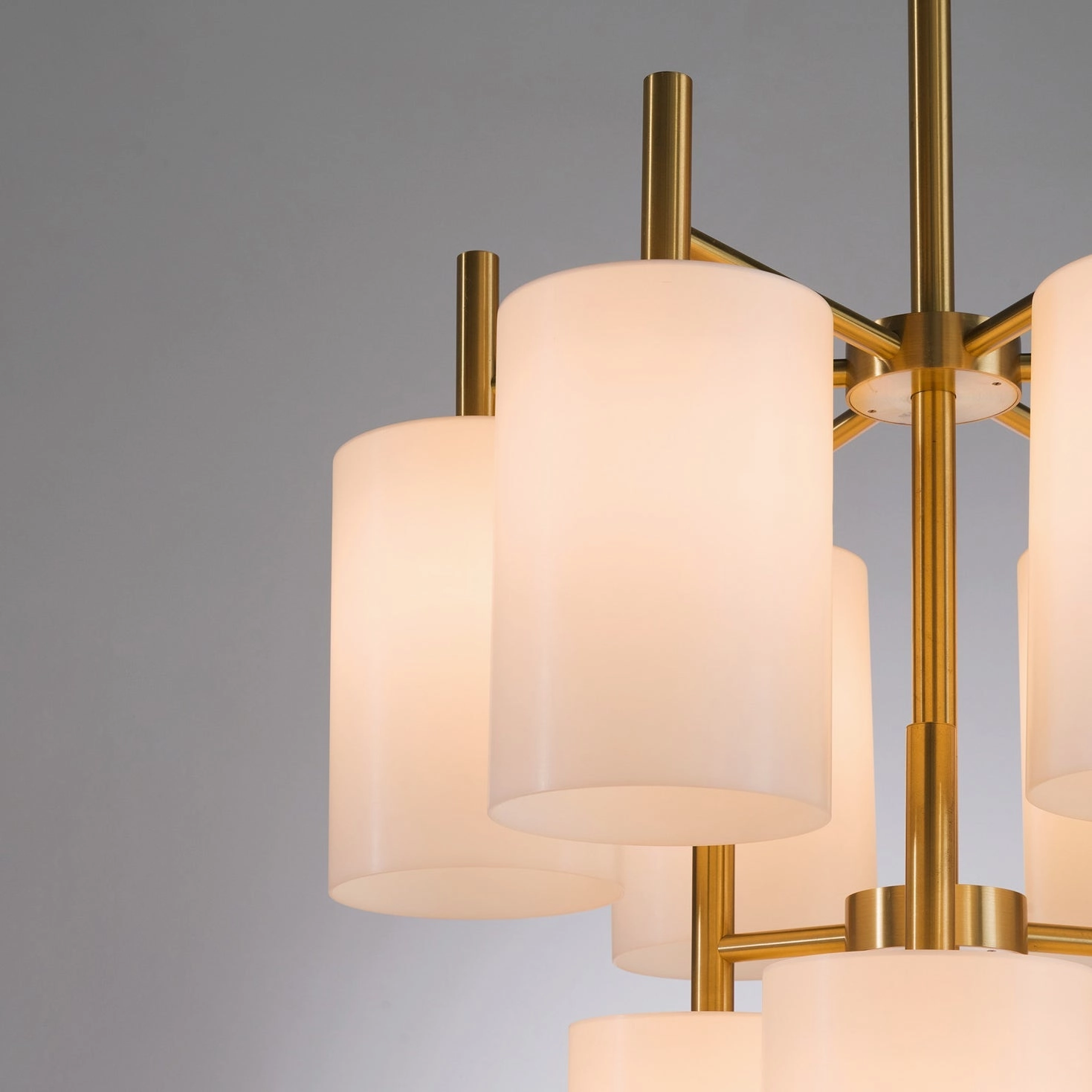 Luxus of Sweden Large Brass Chandelier with White Plexiglass Shades