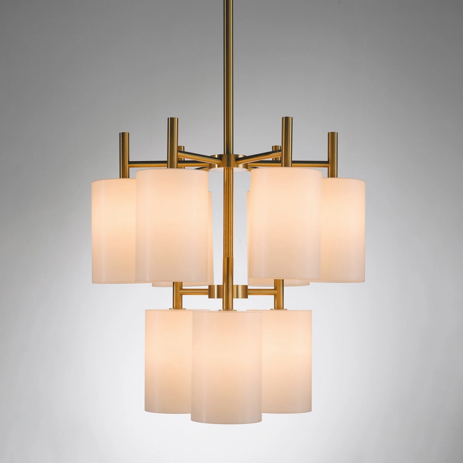 Luxus of Sweden Large Brass Chandelier with White Plexiglass Shades