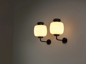 Lyfa 'Drabant' Wall Lights in White Opaque Glass and Copper Knife Set,Kitchen Knives