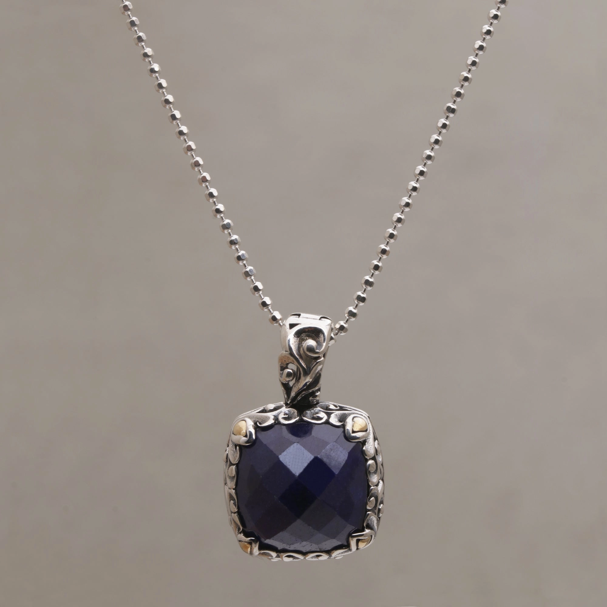 Majestic Eden Sapphire and Gold Accented Sterling Silver Pendant Necklace