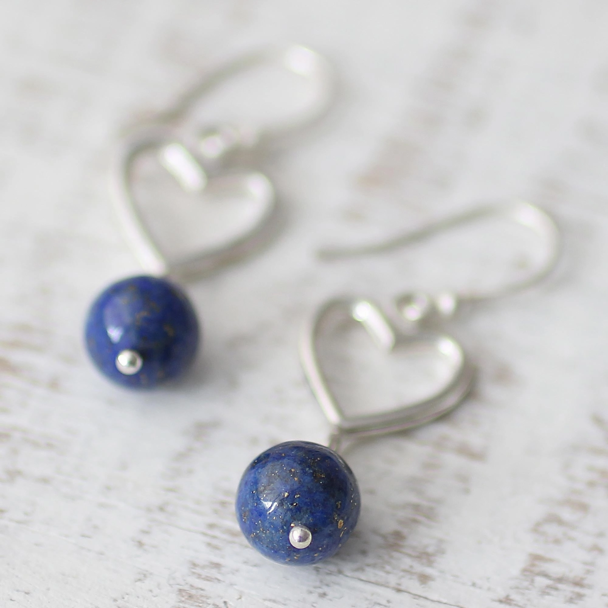 Majestic Globes Handcrafted Lapis Lazuli and Sterling Silver Dangle Earrings