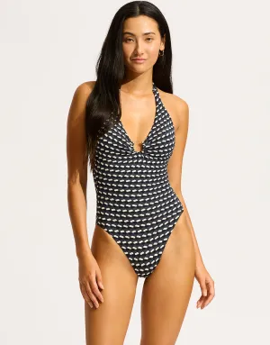 Mala Ring Front Halter Swimsuit - Black