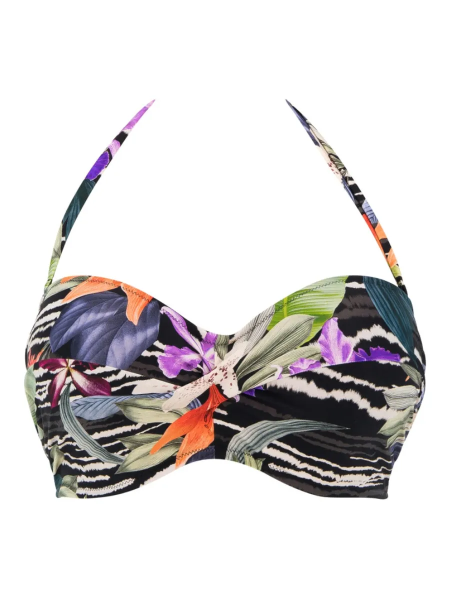 Maldives Twist Bandeau Bikini Top - Black Tropical