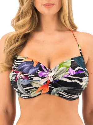 Maldives Twist Bandeau Bikini Top - Black Tropical