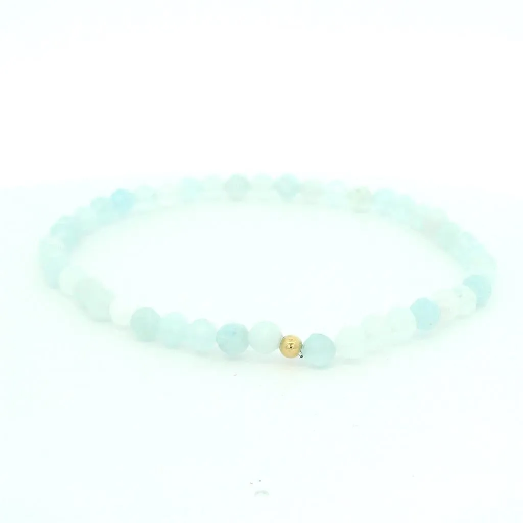 March Birthstone Bracelet: 4Mm Faceted Aquamarine Bracelet With Gold Filled Finishing Bead