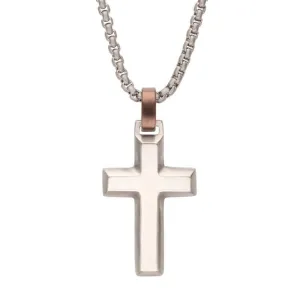Matte Finish Steel Beveled Cross Pendant Necklace