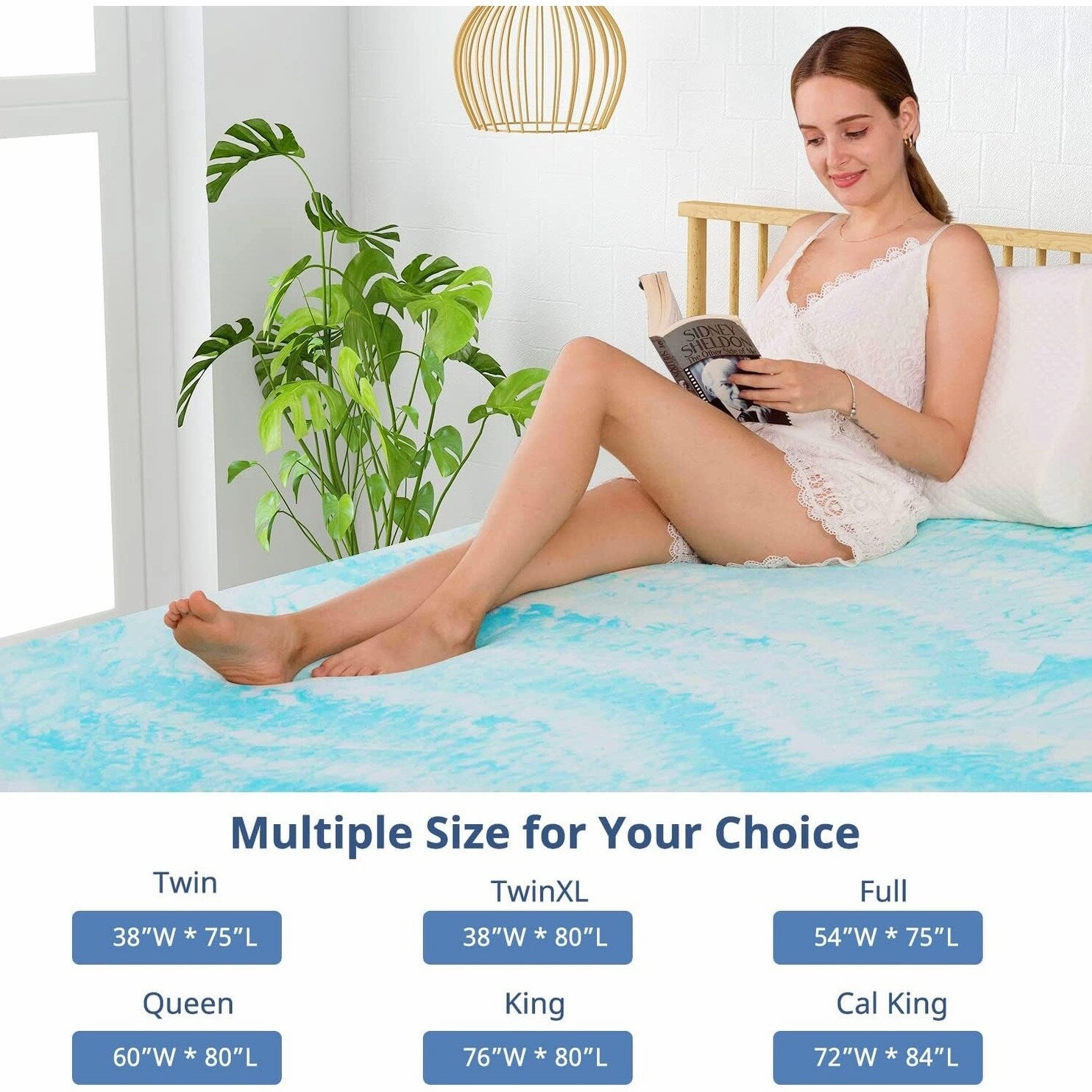 Mattress Topper, 2 Inch Gel Memory Foam Mattress Topper - Ripple Blue