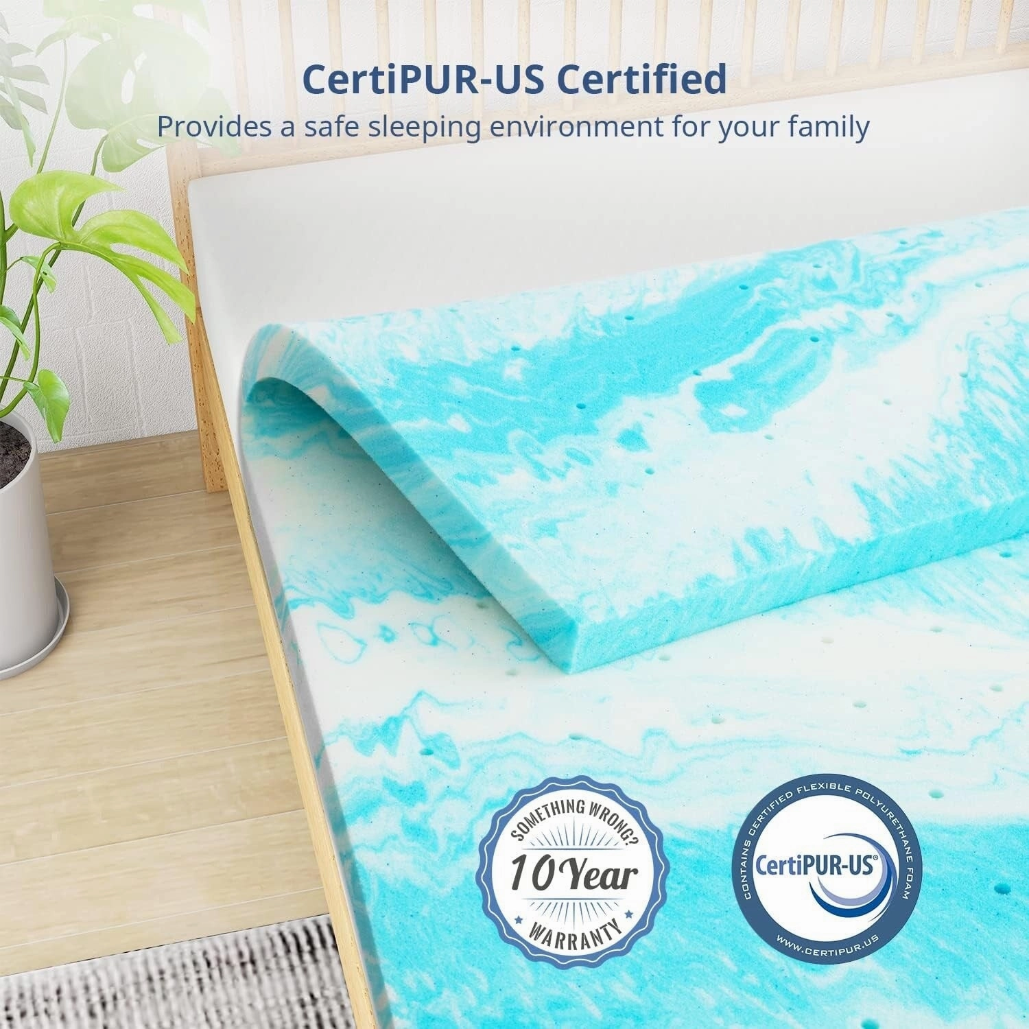 Mattress Topper, 2 Inch Gel Memory Foam Mattress Topper - Ripple Blue