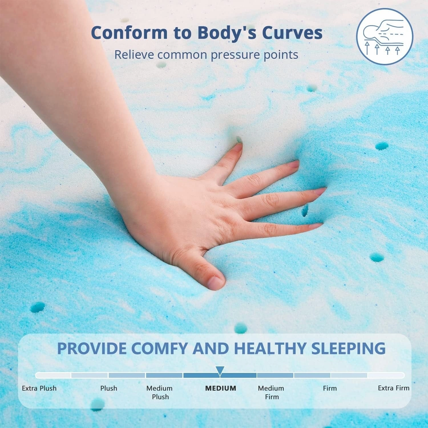 Mattress Topper, 2 Inch Gel Memory Foam Mattress Topper - Ripple Blue