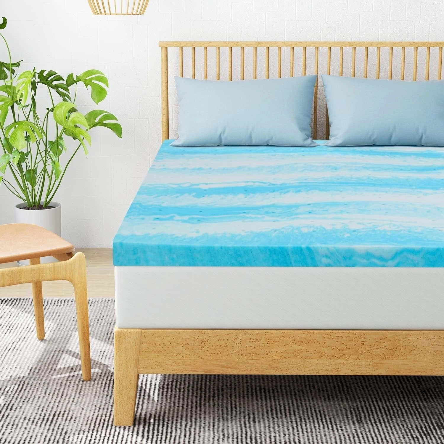 Mattress Topper, 2 Inch Gel Memory Foam Mattress Topper - Ripple Blue