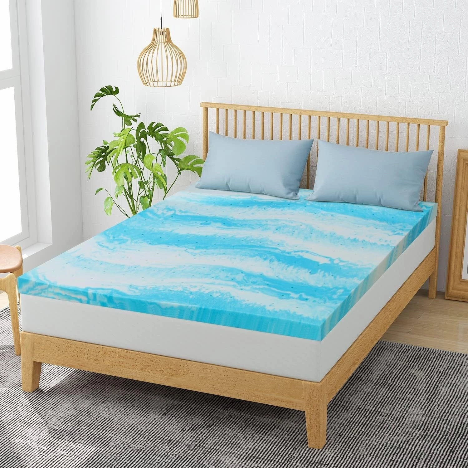 Mattress Topper, 2 Inch Gel Memory Foam Mattress Topper - Ripple Blue mattress pads,mattress topper,bed protection