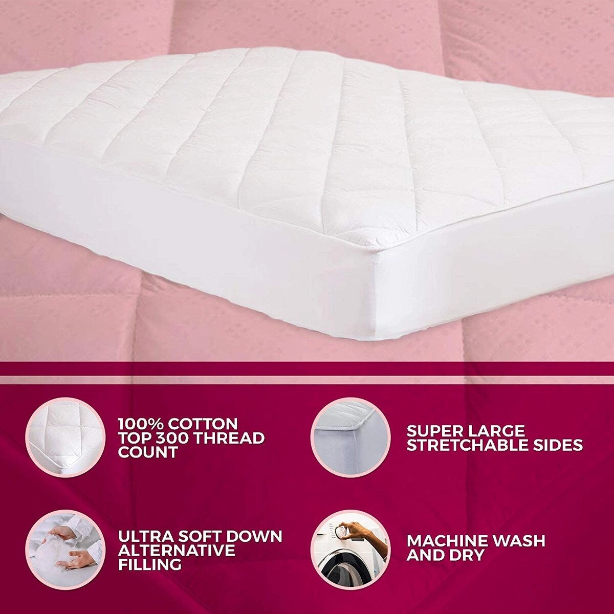 Maxi Deluxe Luxurious 300 Thread Count Cotton Fitted Mattress Pad