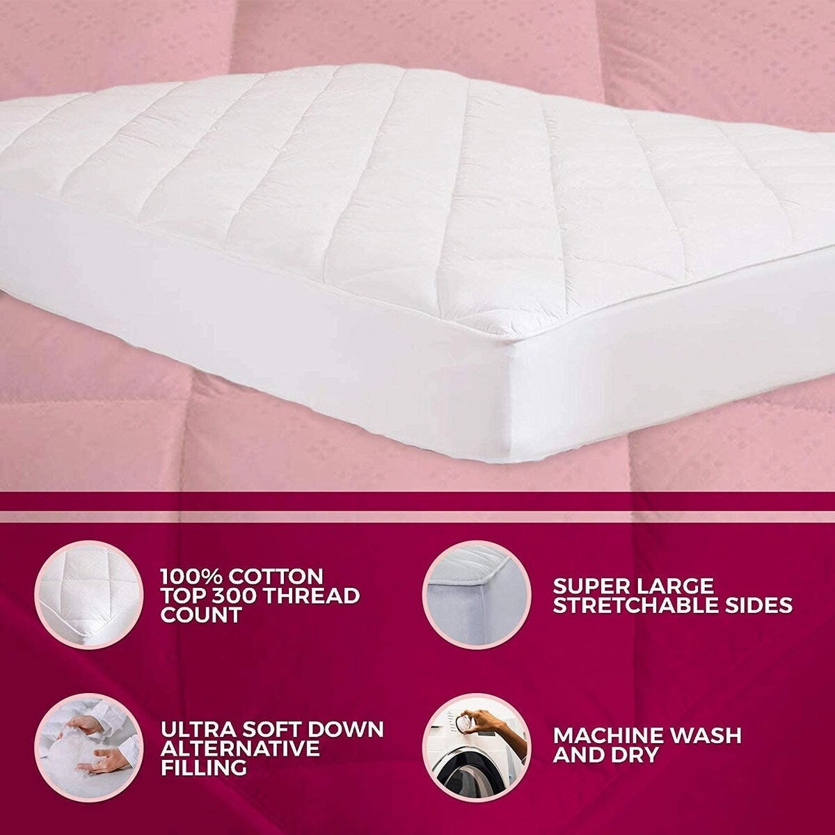 Maxi Deluxe Luxurious Short Queen Down Alternative Mattress Pad Cotton 300 TC RV - White