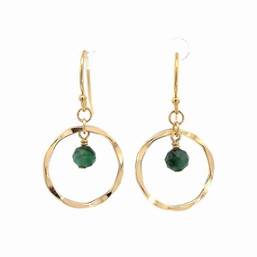 May Birthstone Earrings: Gold Filled Circle Earrings With Emerald Beads