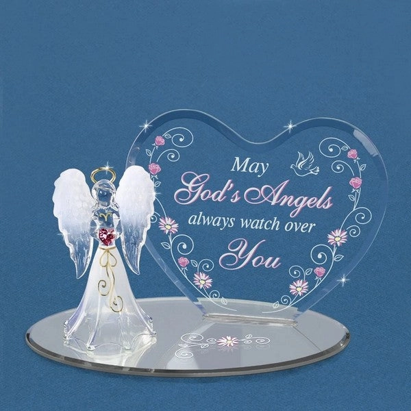 May God's Angels Always Watch Over You Angel and Pink Heart Crystal Glass Figurine Decorative Mirror,Home Decor Mirror