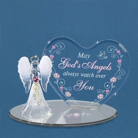 May God's Angels Always Watch Over You Angel and Pink Heart Crystal Glass Figurine Decorative Mirror,Home Decor Mirror