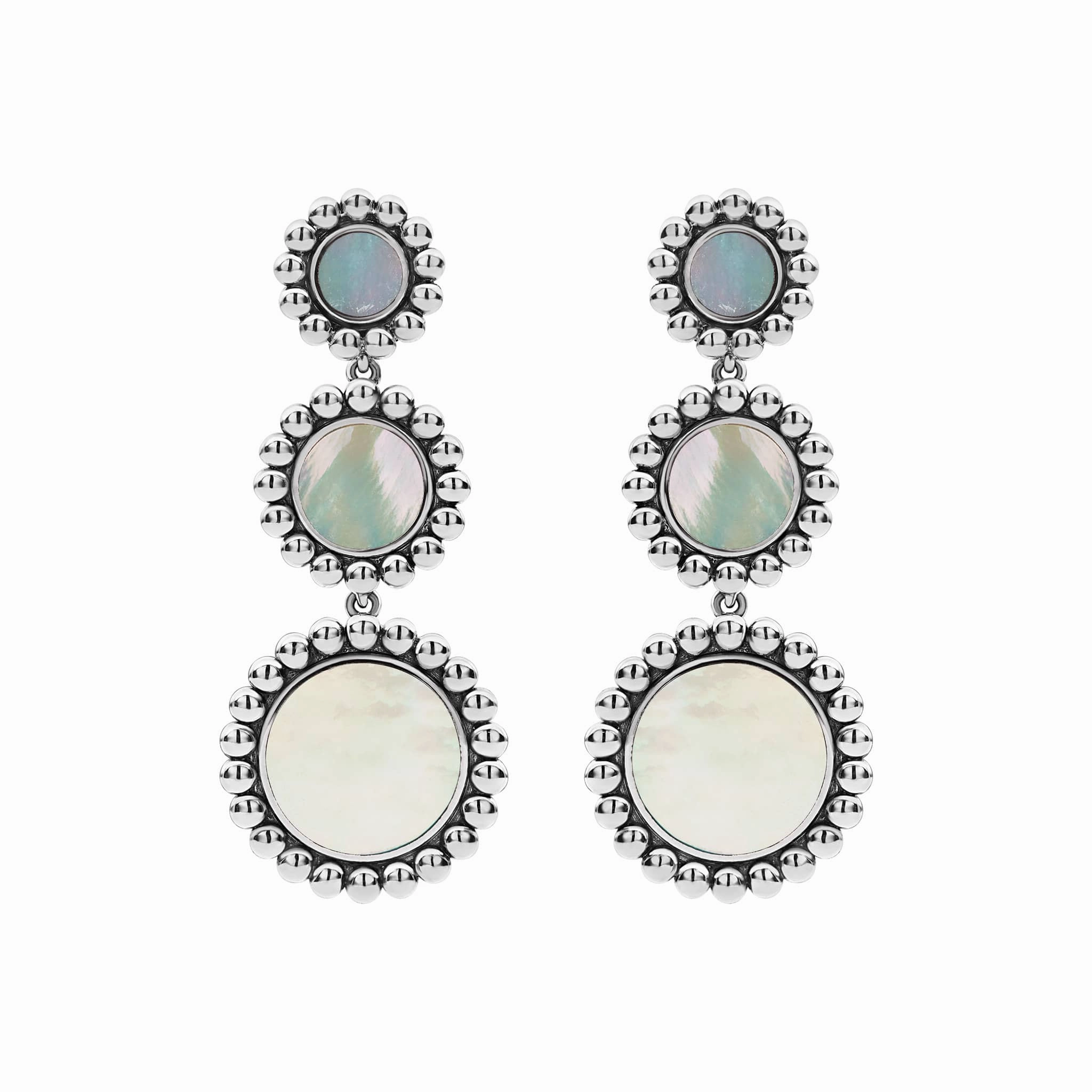 Maya Three Mother of Pearl Circle Drop Earrings