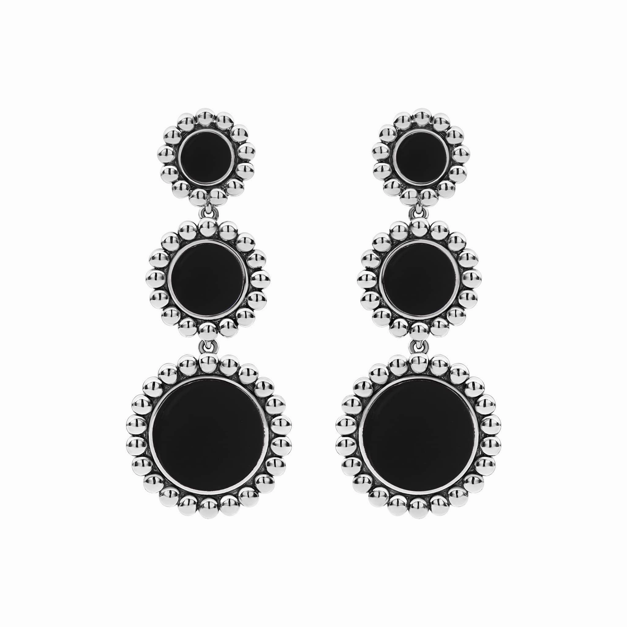 Maya Three Onyx Circle Drop Earrings