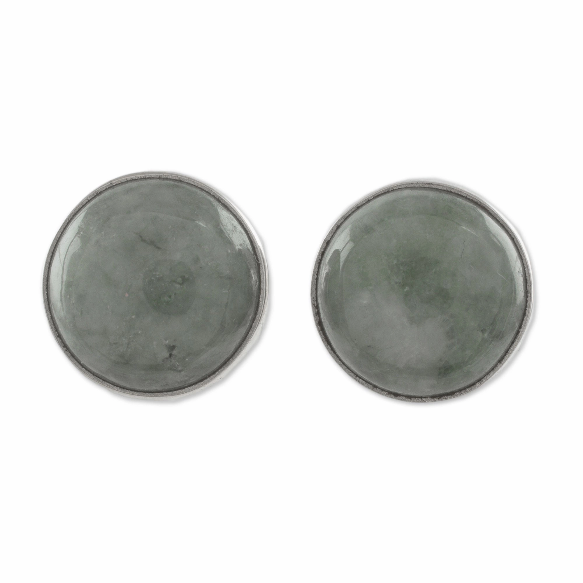 Mayan Harmony in Green Circular Light Green Guatemalan Jade Stud Earrings