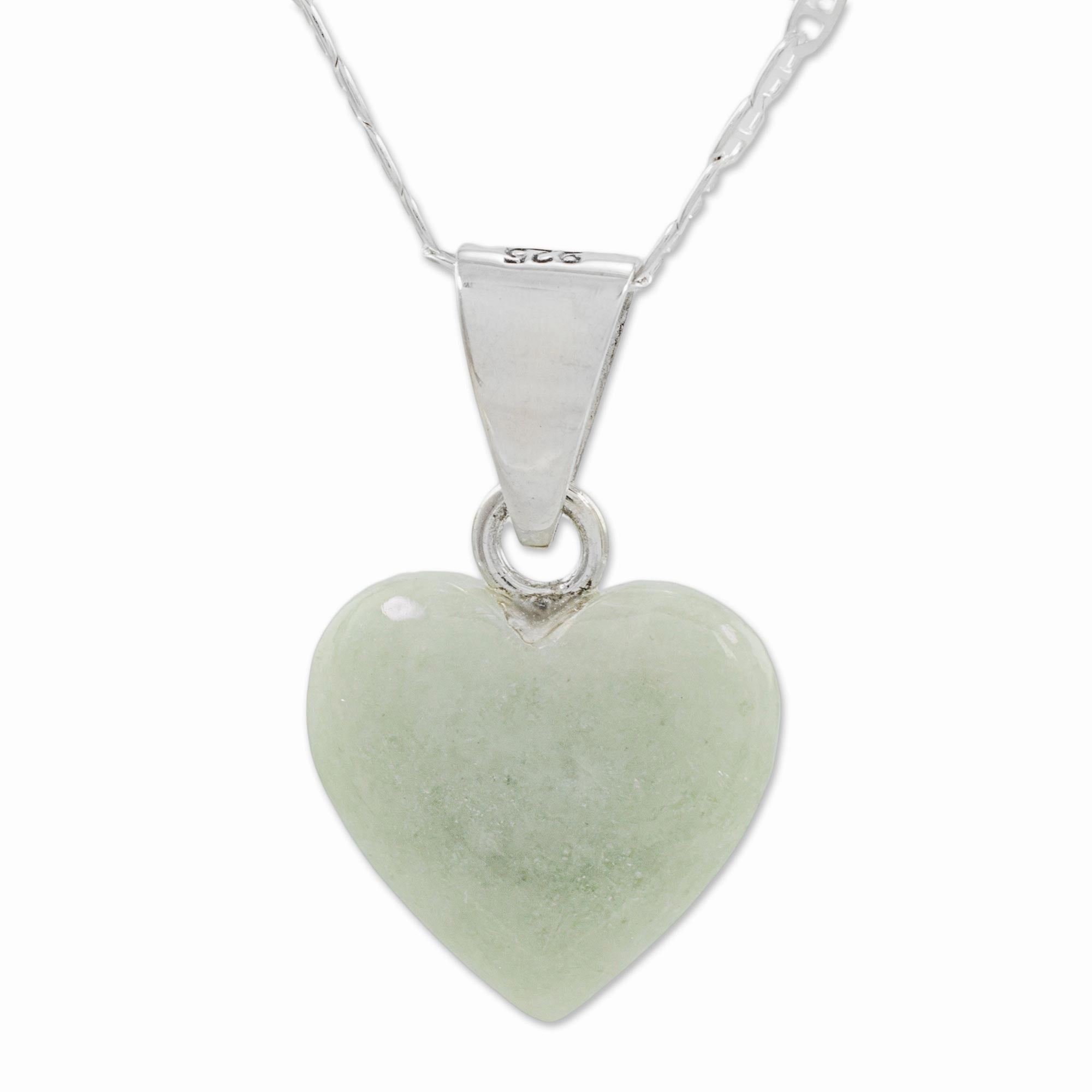Mayan Heart Jade Sterling Silver Heart Shape Pendant Necklace Guatemala