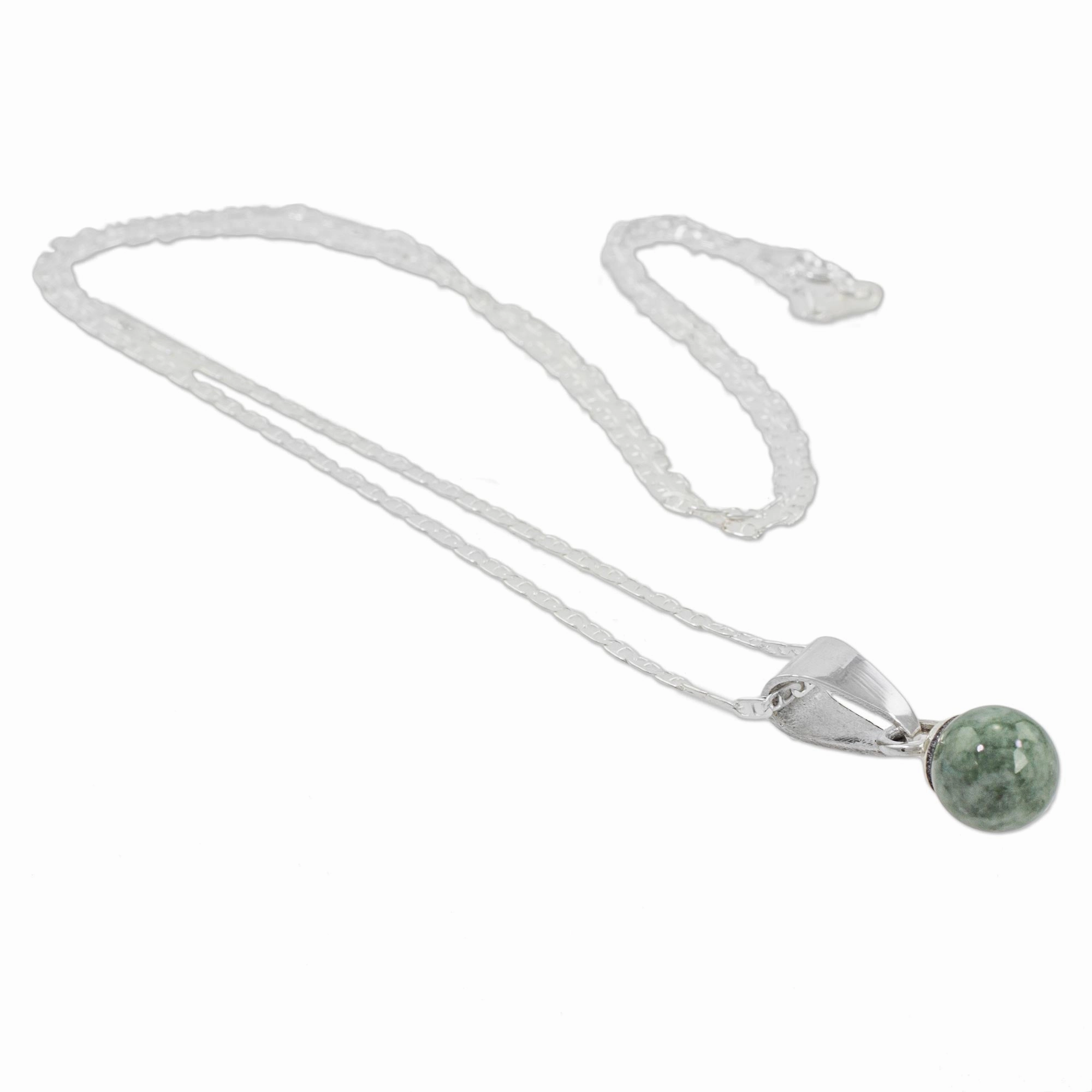 Mayan Moon in Light Green Light Green Jade Silver Pendant Necklace from Guatemala