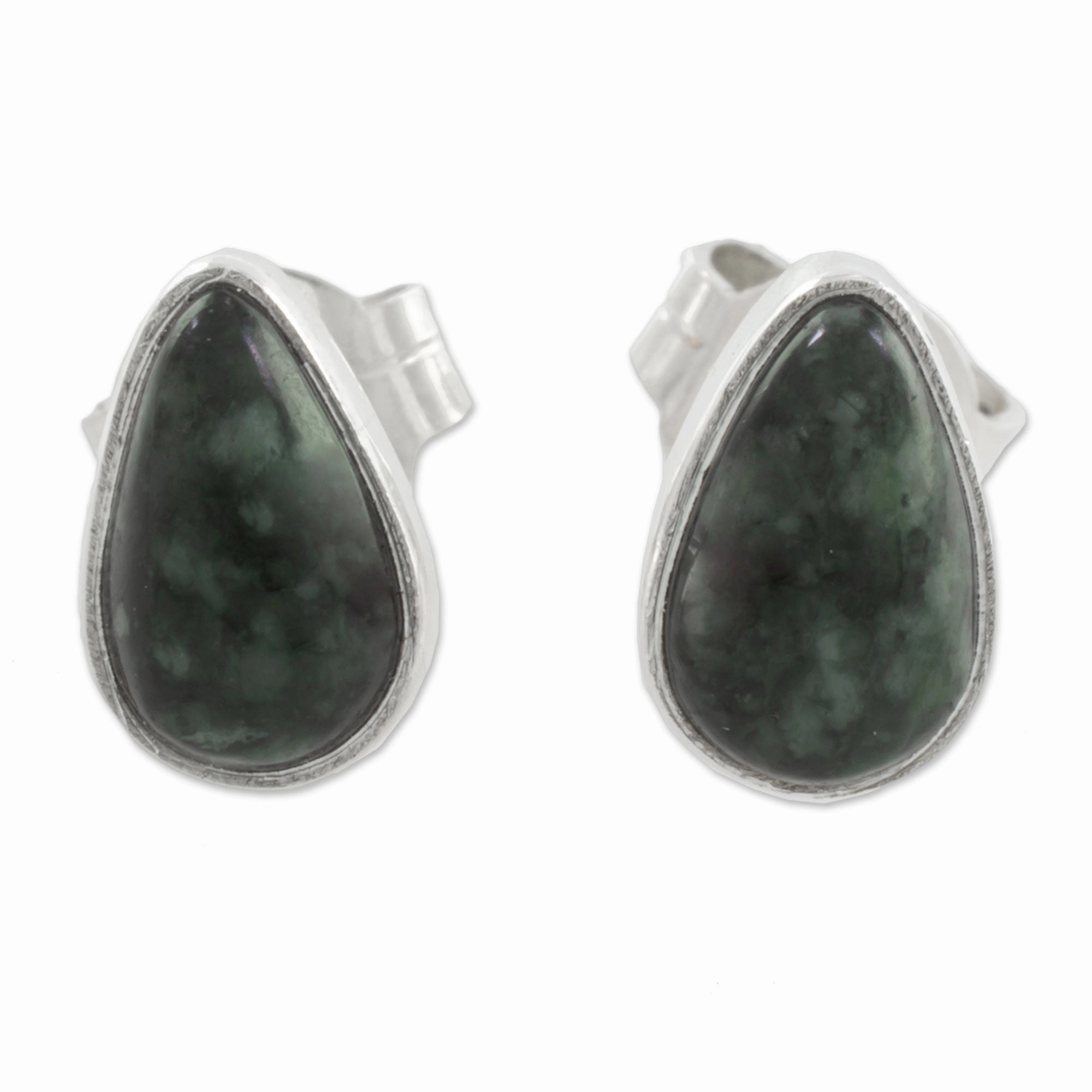 Mayan Teardrops in Dark Green Green Jade and 925 Silver Teardrop Earrings from Guatemala