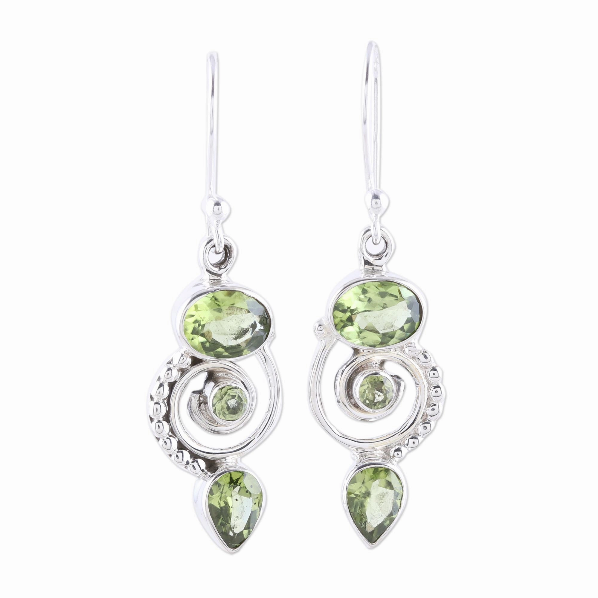 Meadow Labyrinth Peridot and Sterling Silver Spiral Dangle Earrings