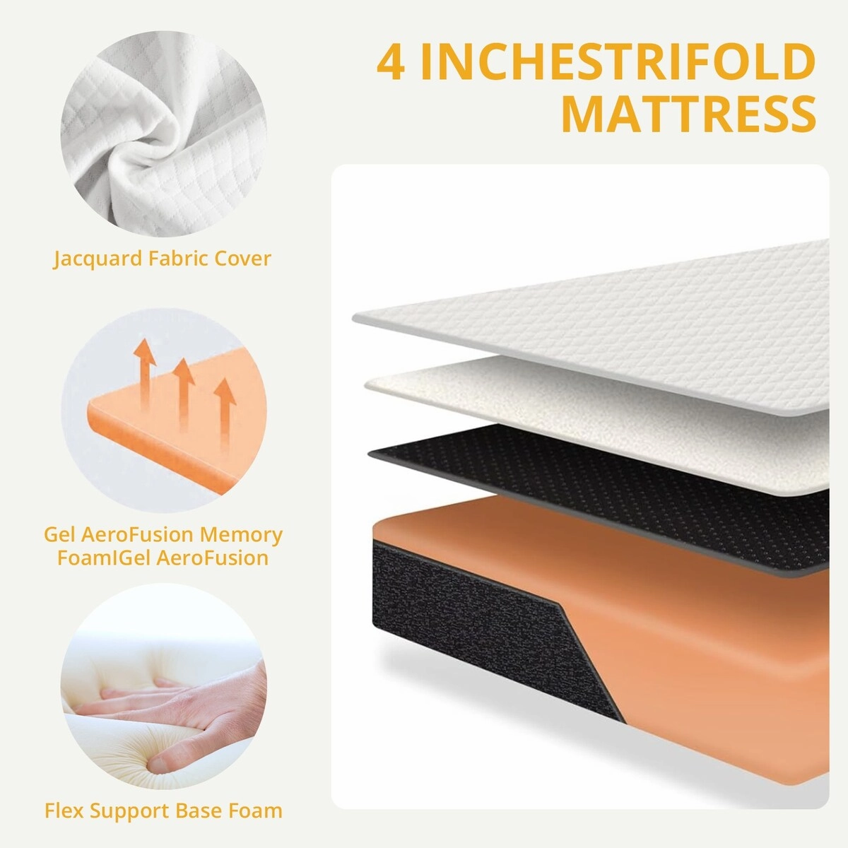 Medium 3"&4" Infused Tri-fold Memory Foam Folding Mattress Topper for Camping, Foldable Mattress Topper with Washable Cover