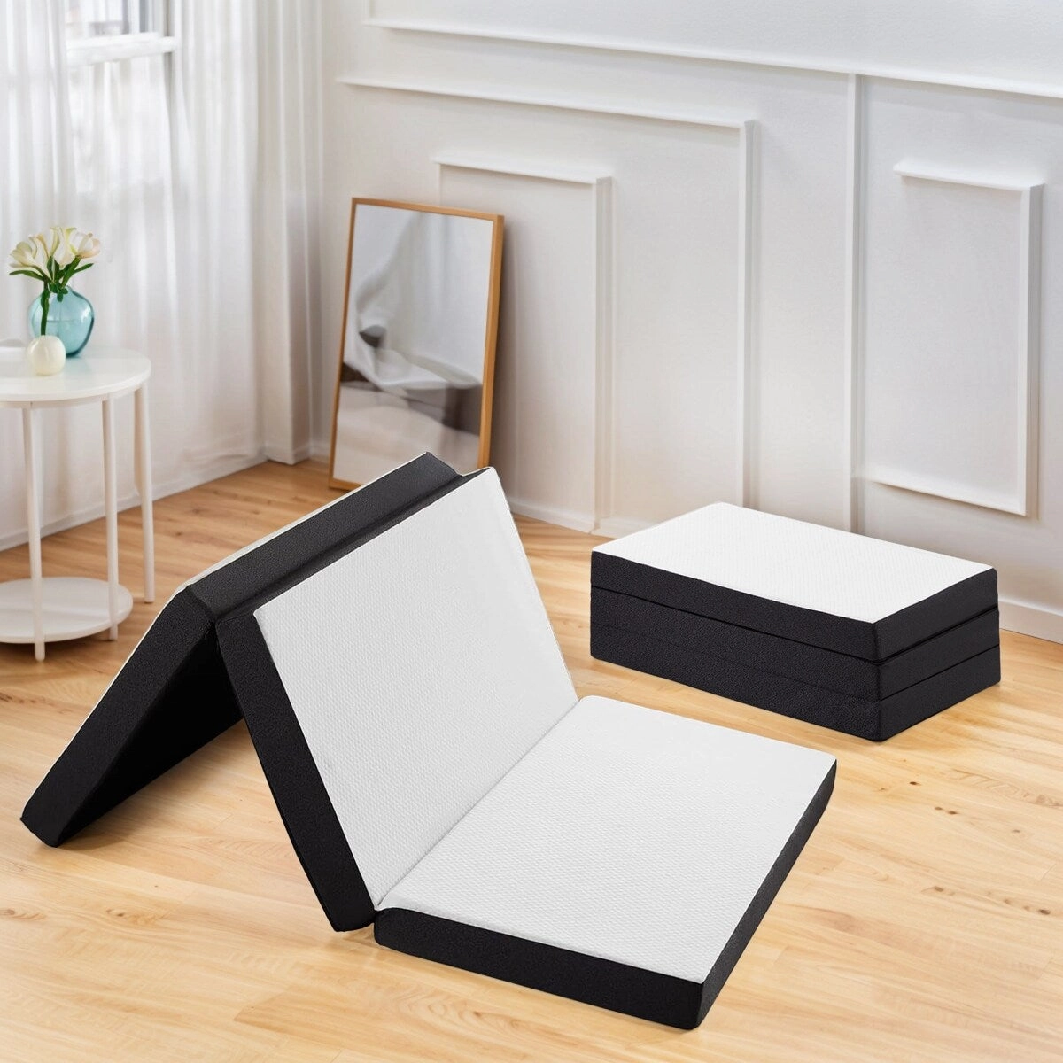 Medium 3"&4" Infused Tri-fold Memory Foam Folding Mattress Topper for Camping, Foldable Mattress Topper with Washable Cover