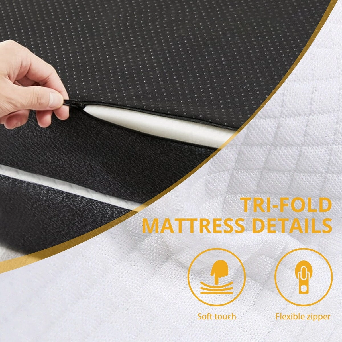 Medium 3"&4" Infused Tri-fold Memory Foam Folding Mattress Topper for Camping, Foldable Mattress Topper with Washable Cover